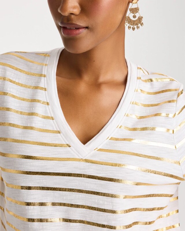 Striped Cotton Slub V-Neck Tee - image 4